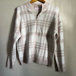 Pink Lily Plaid Combo 1/4 Zip Sweater